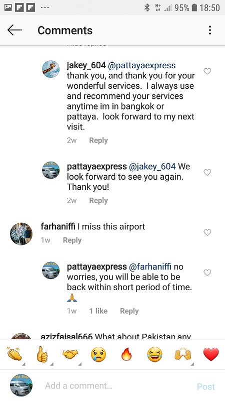 Taxi to Pattaya customer feedback Instagram
